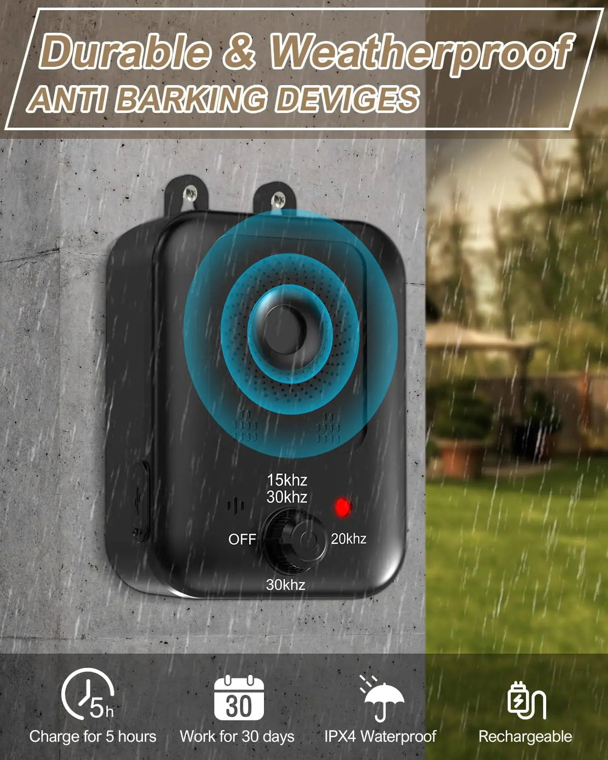 Automatic Ultrasonic Dog Bark Deterrent Rechargeable Indoor Outdoor Device