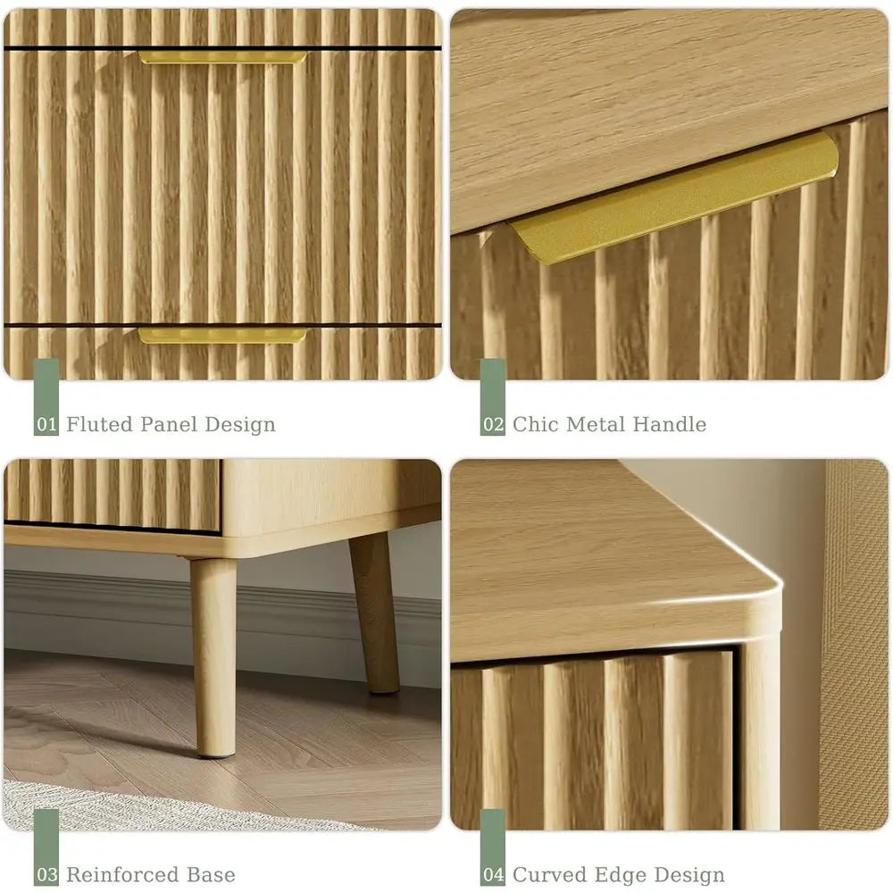 Nine Drawer Dresser With Curved Profile And Metal Handles