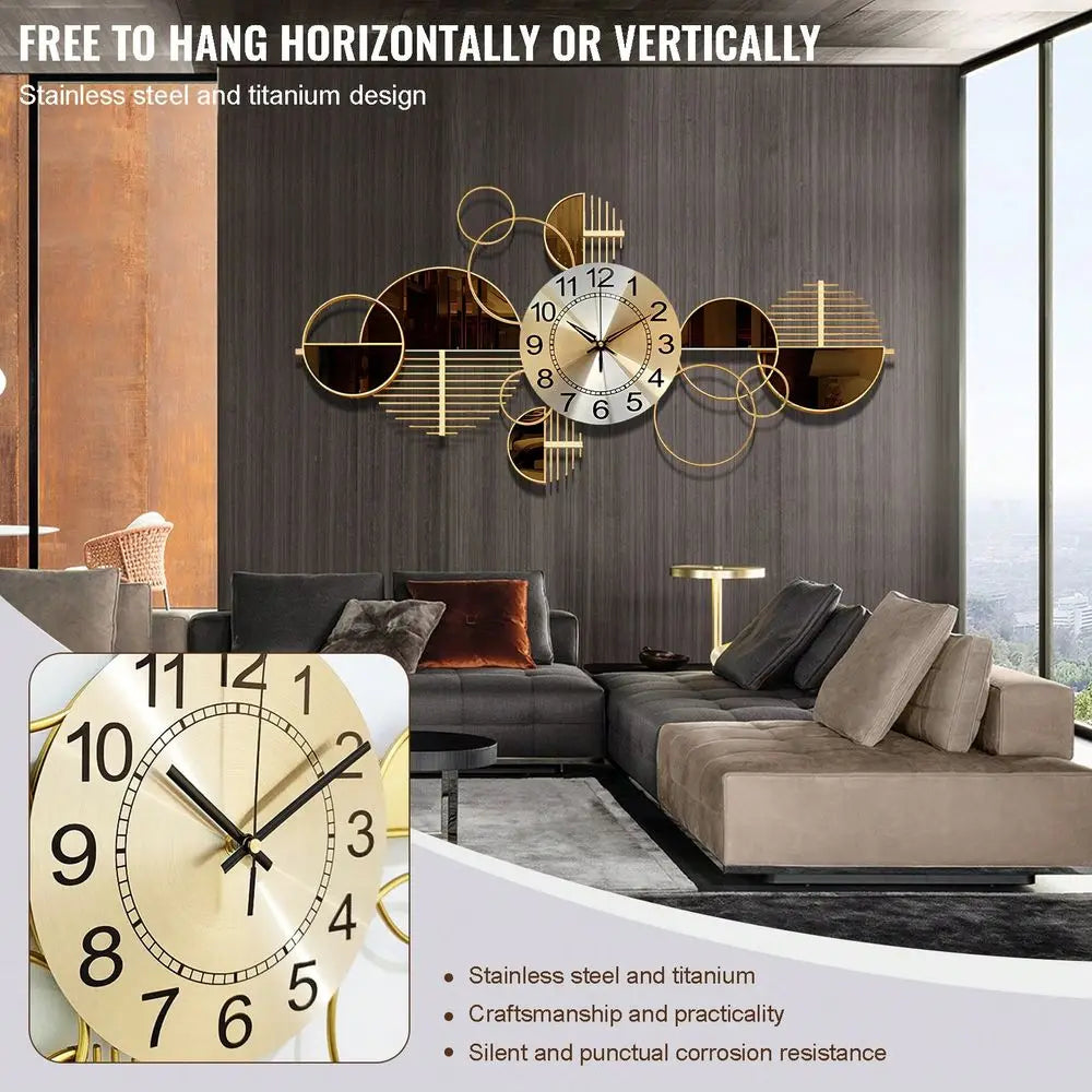 Metal Wall Clock Decorative 3D Metal Wall Art Clock For Living Room Bedroom Creative Modern Big Decor With Silent No