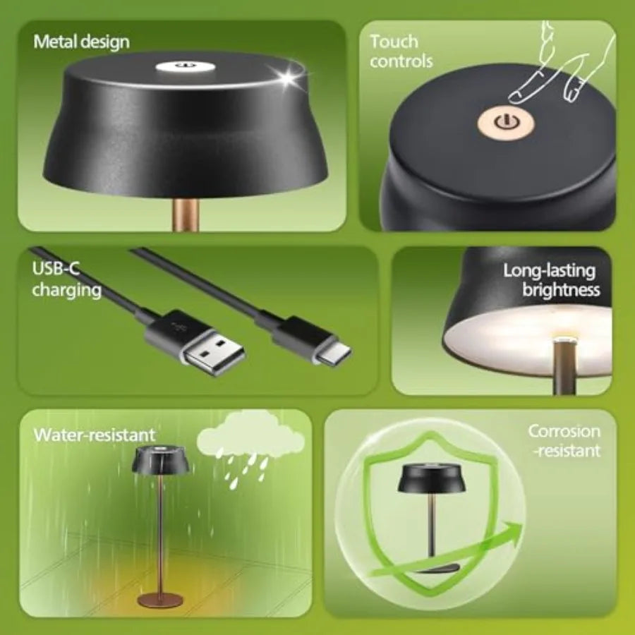 Solar Rechargeable Cordless LED Table Lamp With Touch Control
