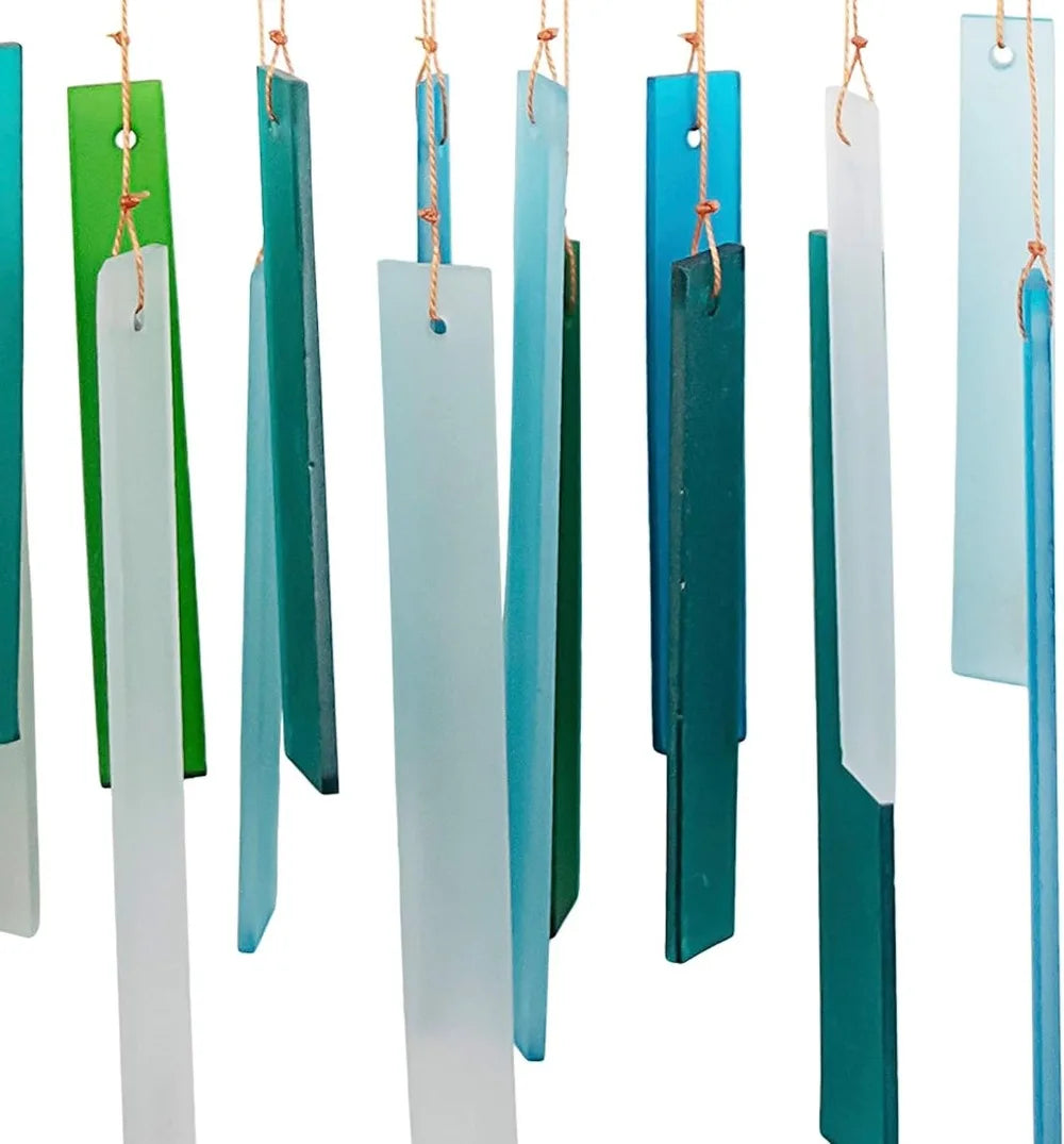 Handcrafted Sea Glass And Driftwood Wind Chime With Sandblasted Glass