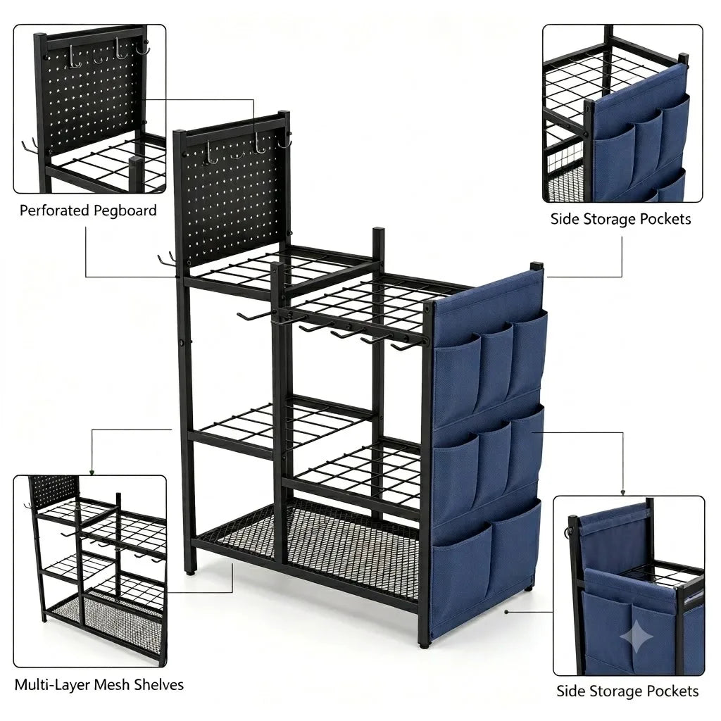 Heavy Duty Garden Tool Storage Rack Freestanding Long Handle Holder