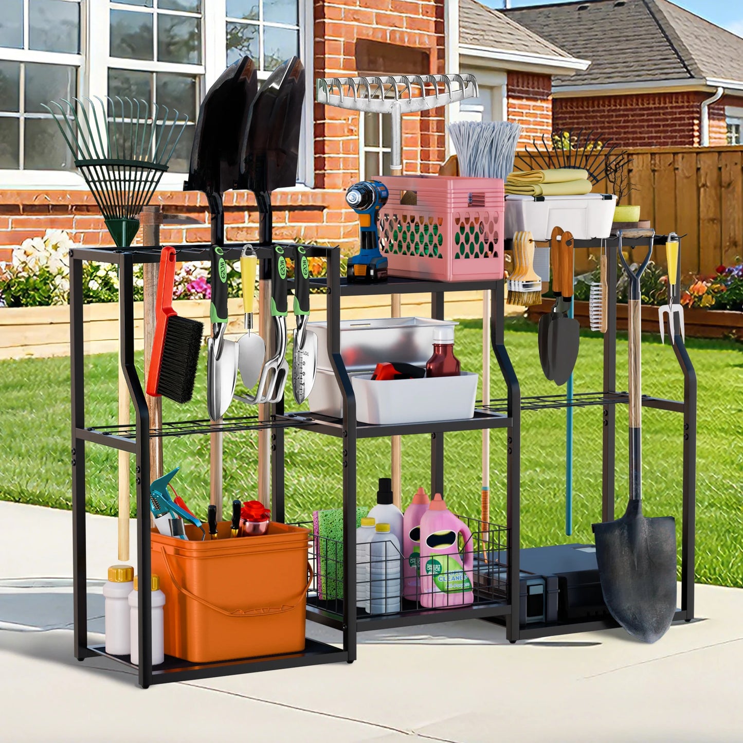 Freestanding Rotatable Garden Tool Rack Metal Storage Organizer