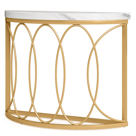 Tribesigns Half Moon Console Table With Geometric Metal Frame