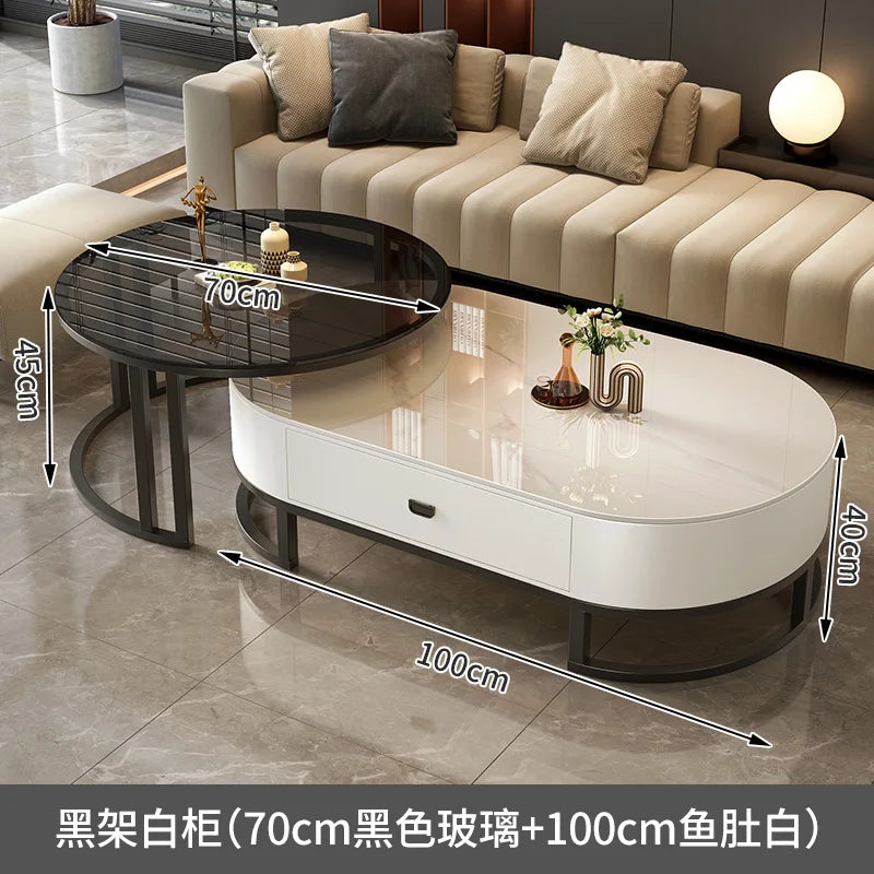 QWC Modern Nordic Wood Coffee Table With Built In Storage