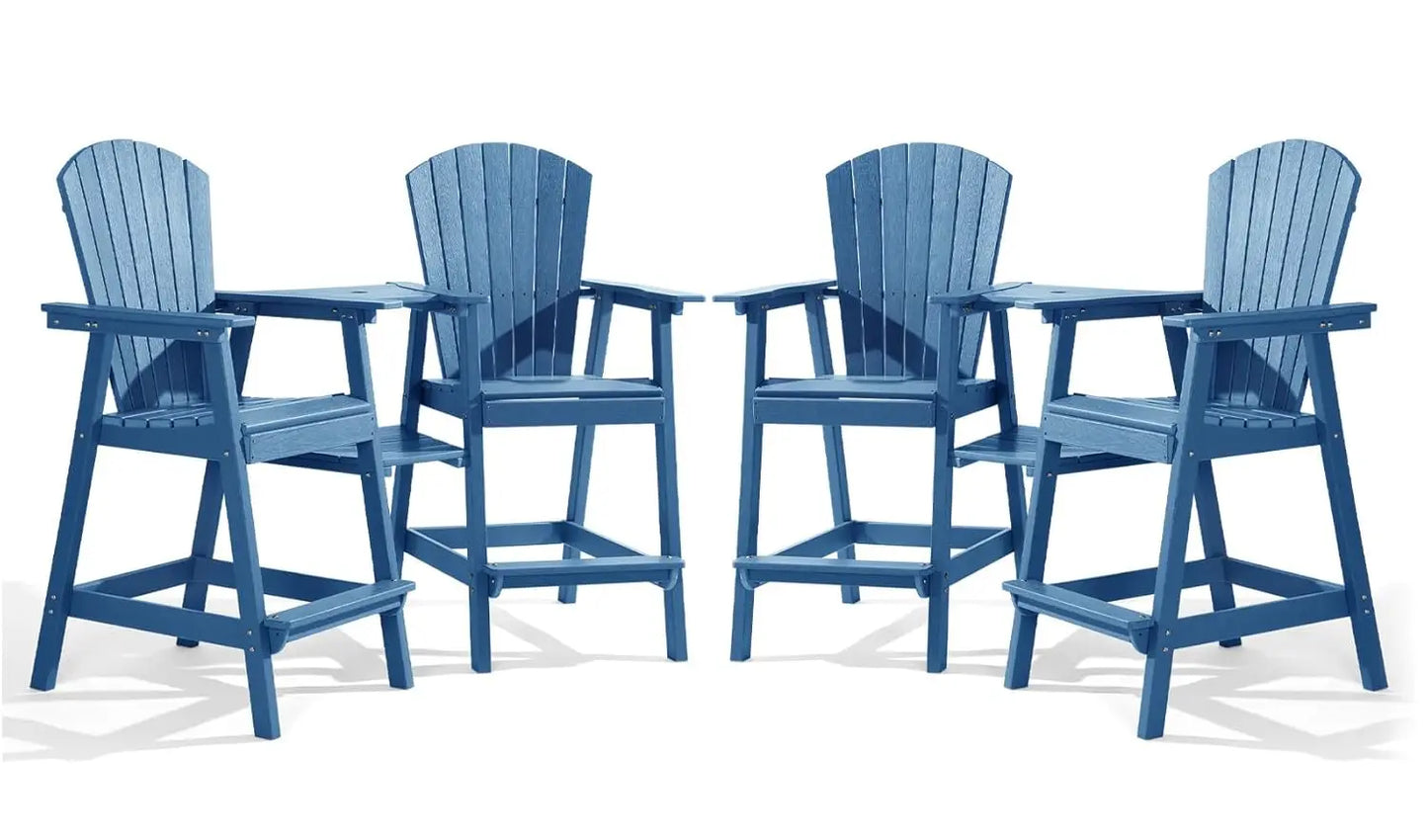Bar Height Adirondack Chair Set Double Tray All Weather HDPE