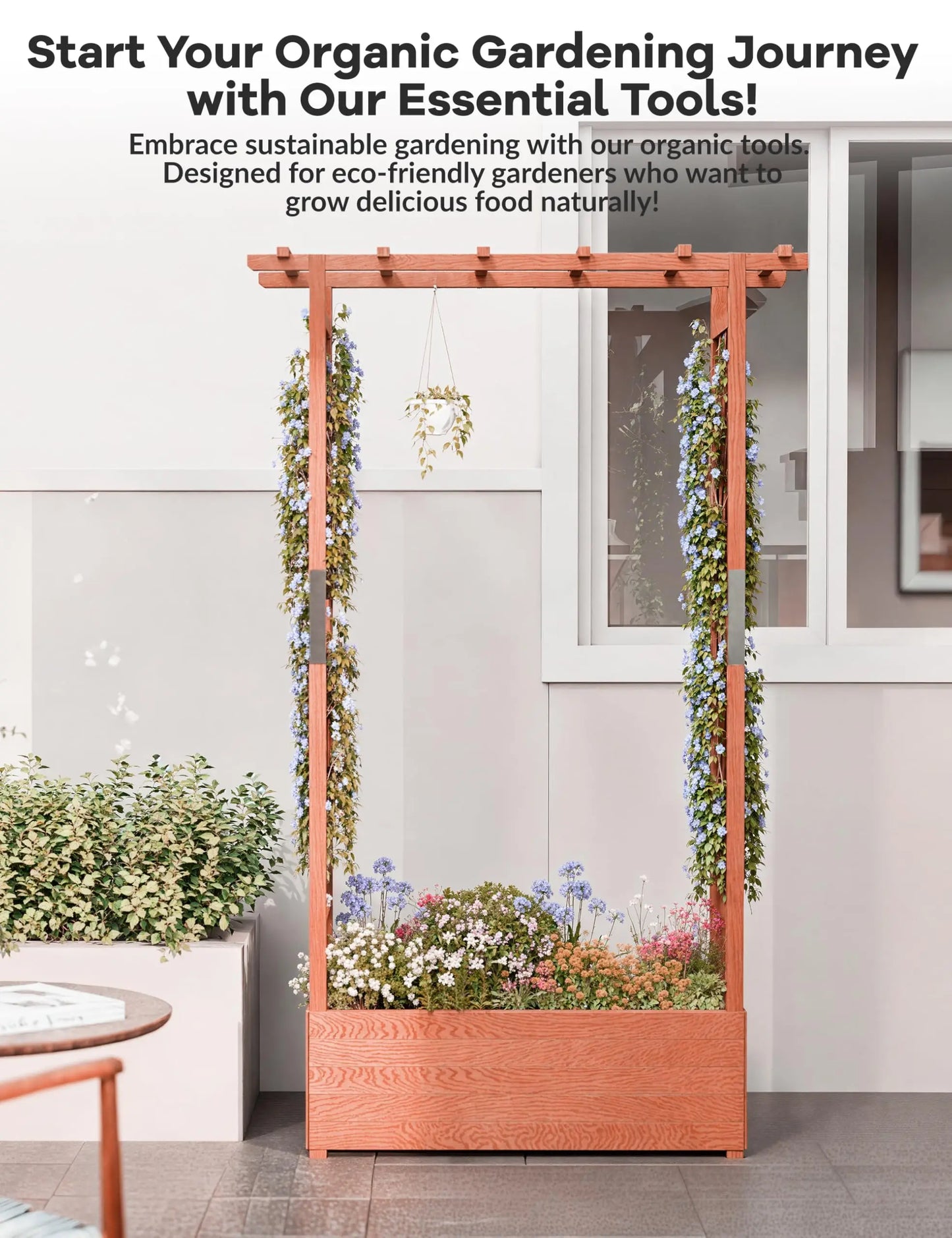 HiMISS Elevated Wooden Raised Garden Bed With Trellis Planter