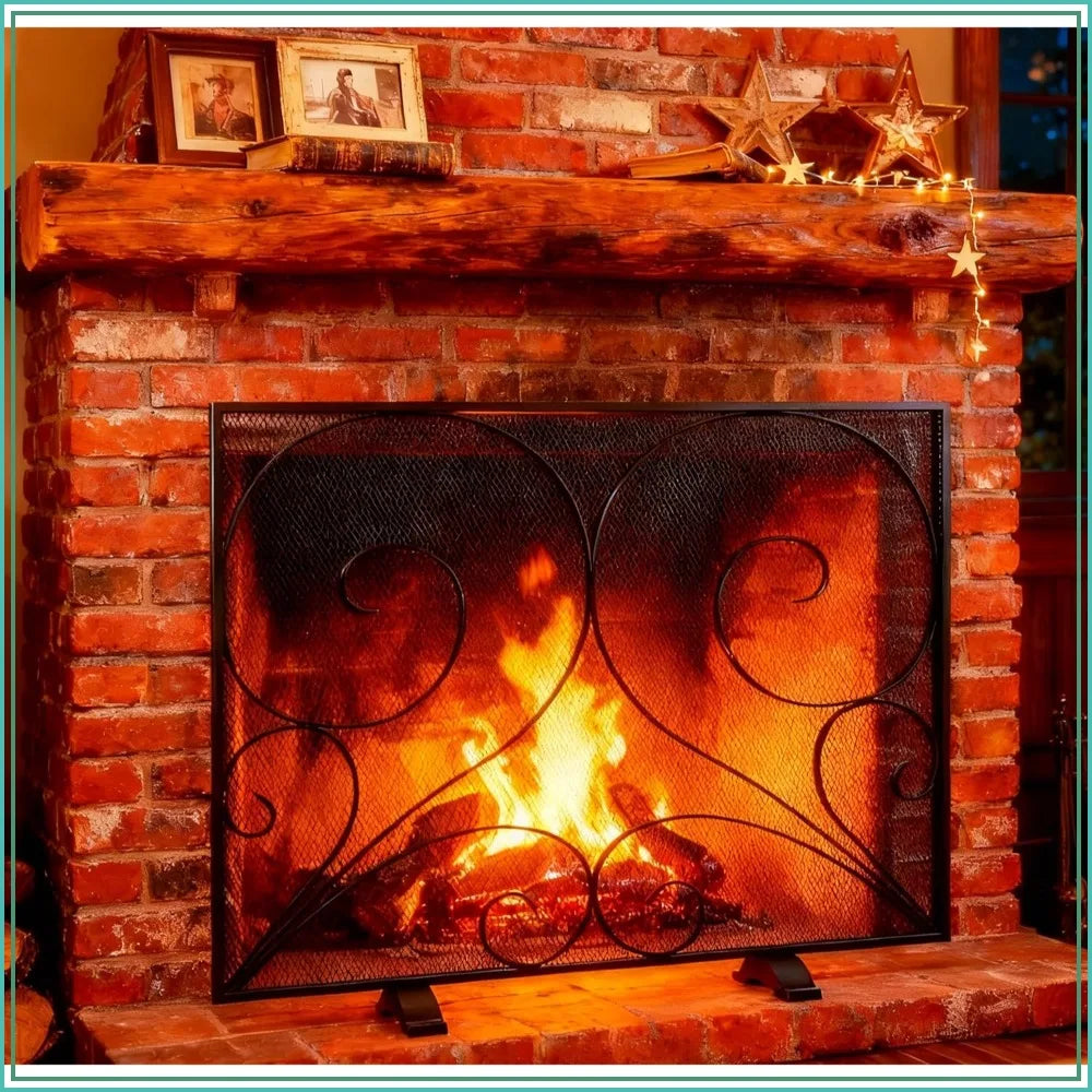 Handcrafted Solid Wrought Iron Single Panel Fireplace Screen
