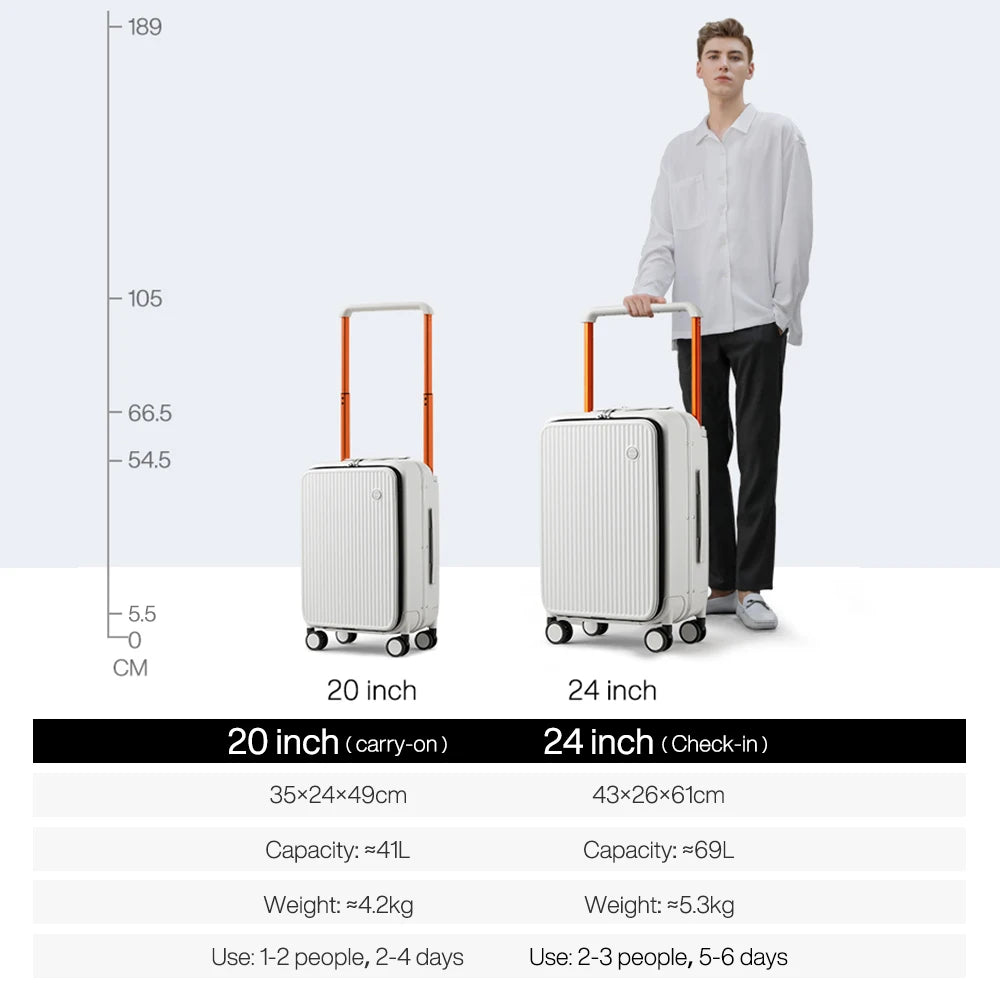 Mixi Front Laptop Pocket Suitcase Wide Handle Travel Luggage