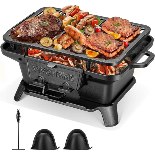 NBVCX Rectangle Cast Iron Charcoal Grill With Double Sided Grate