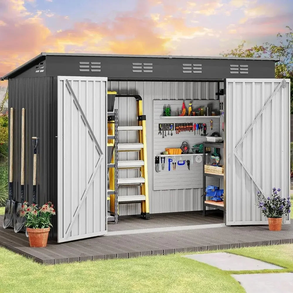 Durable Metal Outdoor Storage Shed Secure Ventilated Tools Bikes Lawnmowers