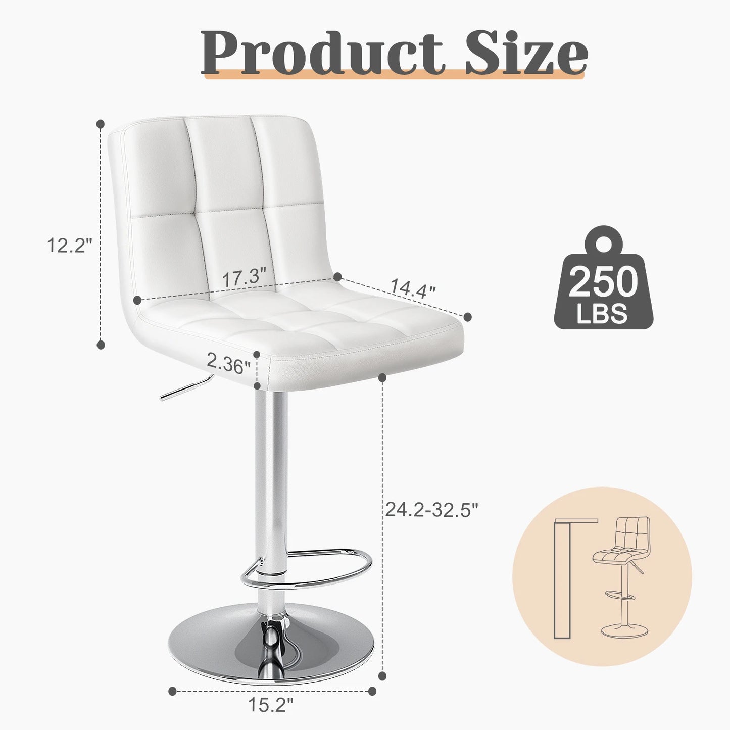 JHK Ergonomic Armless PU Leather Adjustable Swivel Office Chair