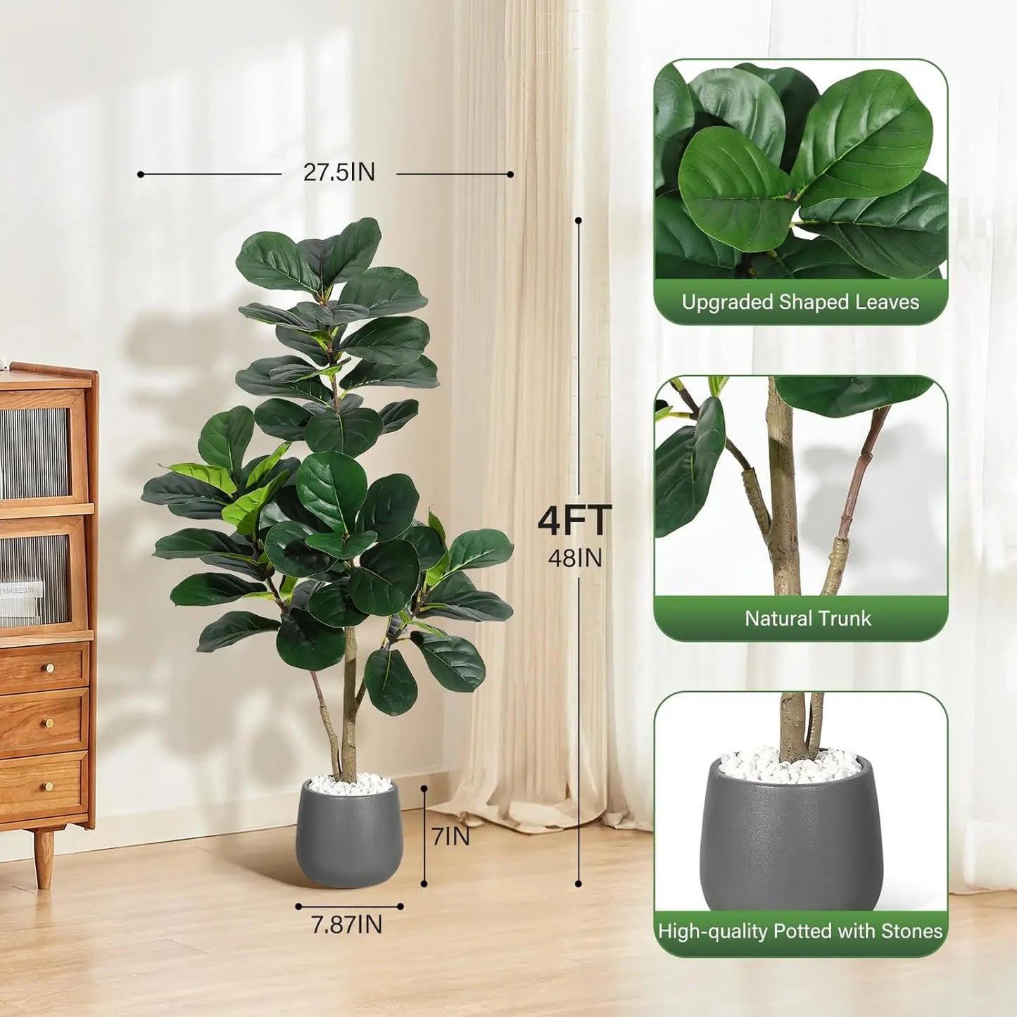 HiMISS Fiddle Leaf Fig Tree Artificial Planter Home Decor