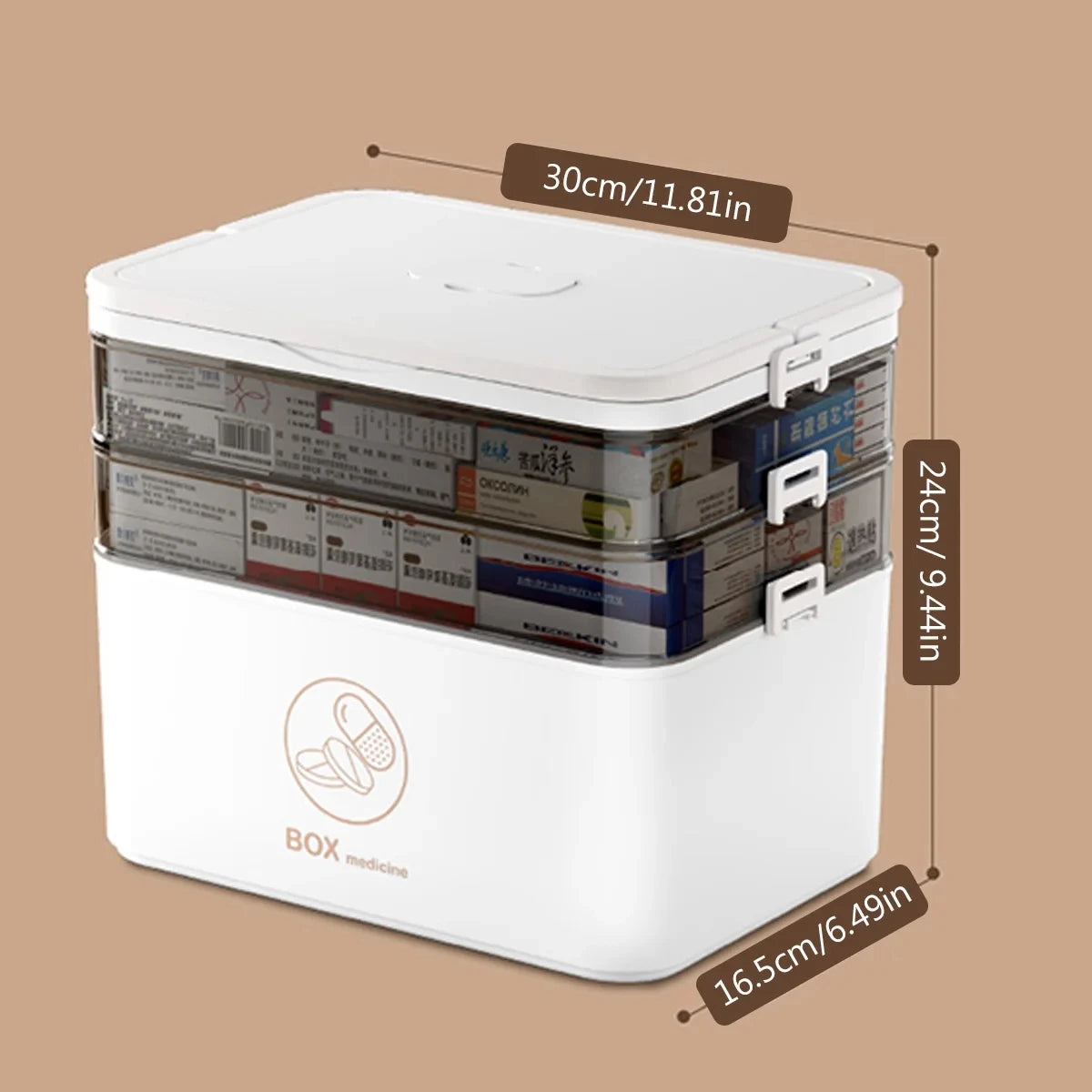Multi Layer Transparent First Aid Storage Box With Detachable Compartments