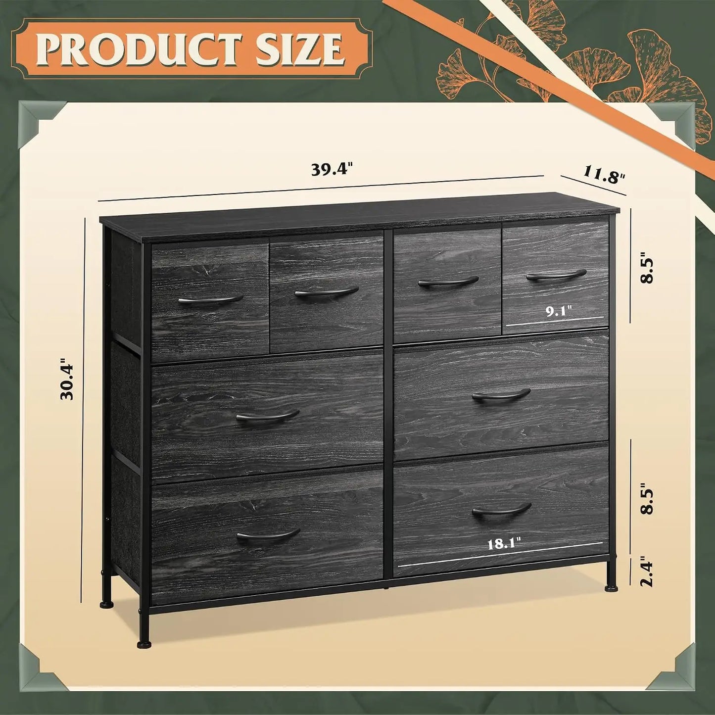 WLIVE Fabric Dresser With 8 Drawers For Bedroom Storage