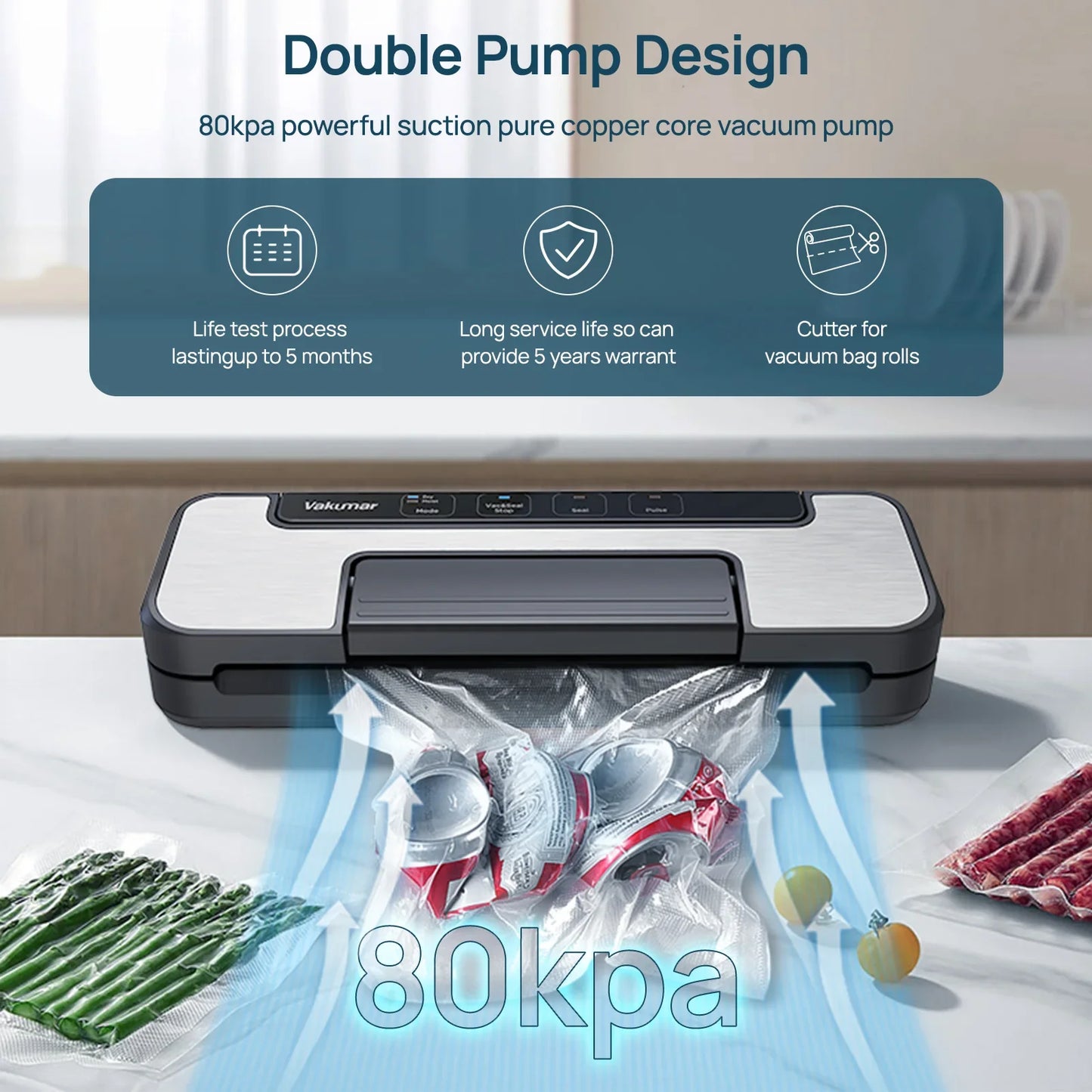 Vakumar VH1506 Vacuum Sealer Machine Sous Vide Stand Table 80KPa