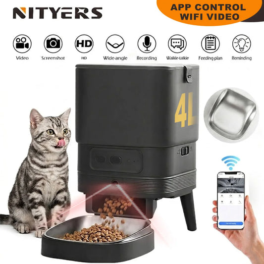 Nityers 4L Automatic Cat Feeder With HD Camera WiFi