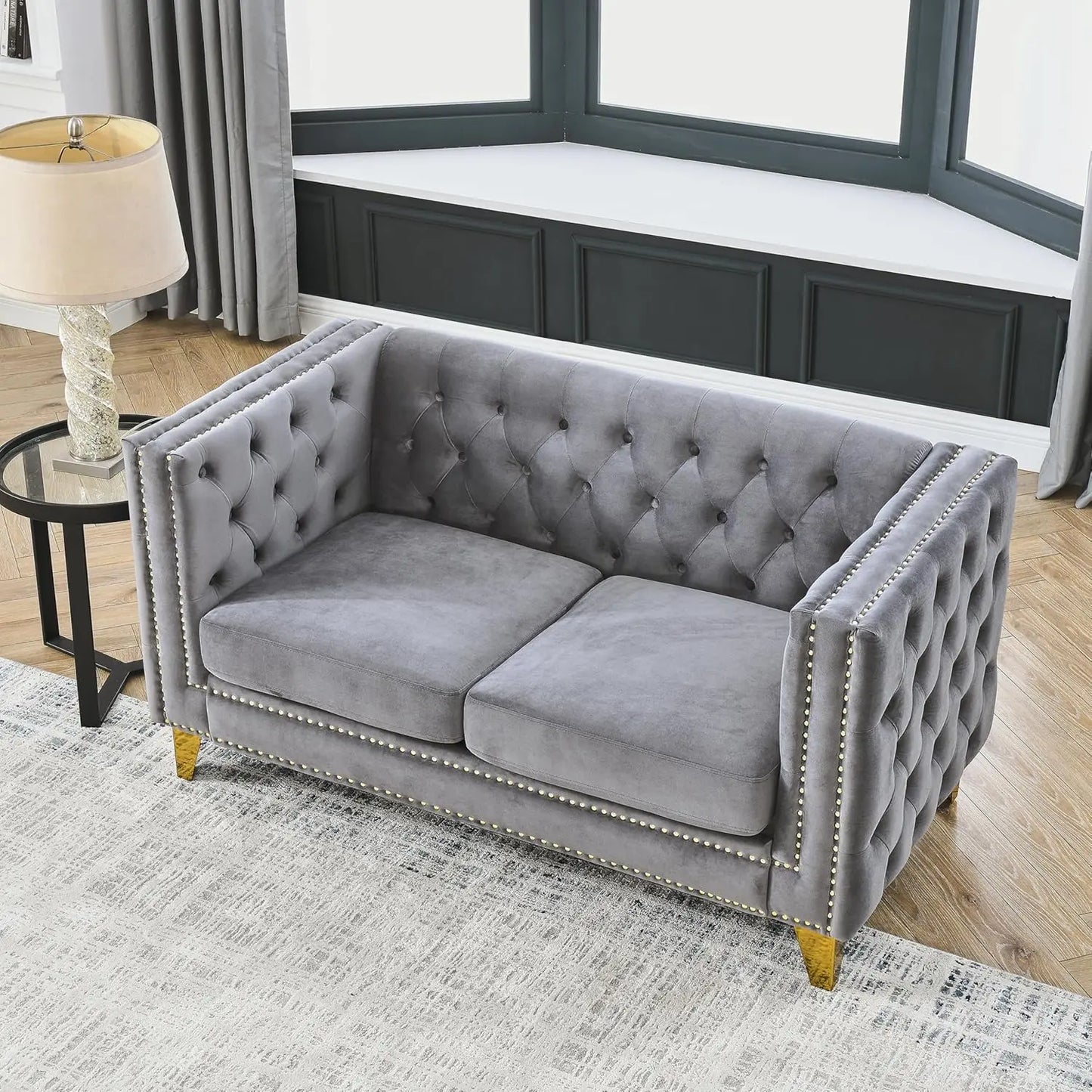 MOYU Velvet Loveseat Sofa Modern Tufted Seater With Nailhead Trim