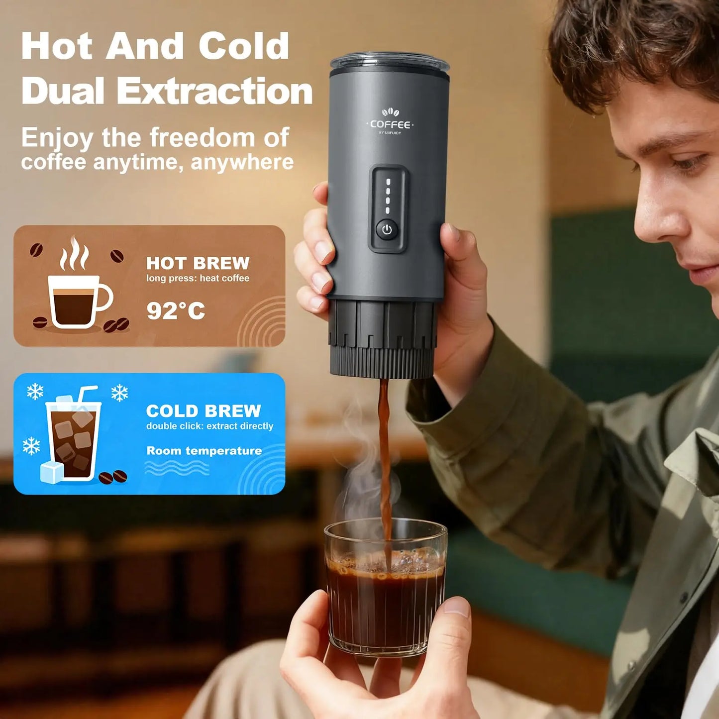 3 In 1 Portable Electric Espresso Coffee Maker With Rechargeable Battery And Aluminum Body
