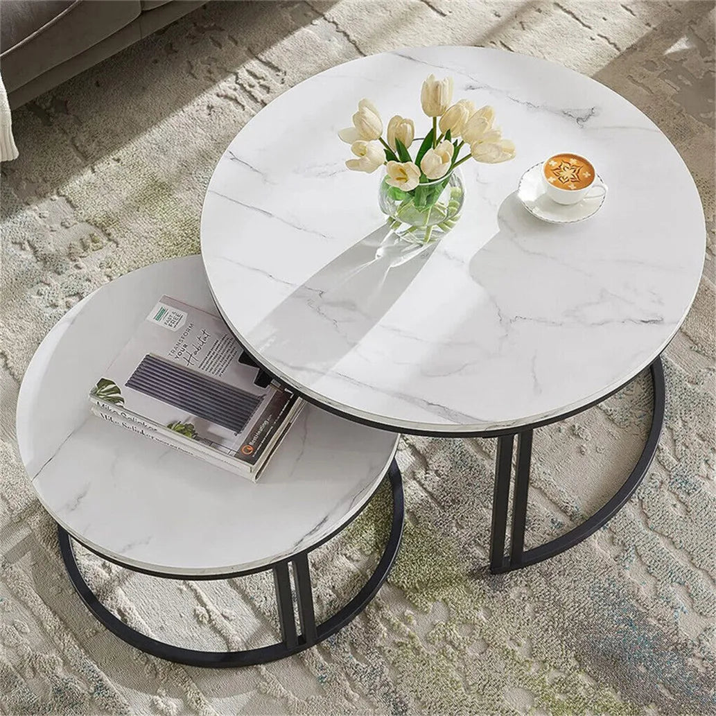 Modern Nesting Coffee Table Set With Marble Top Accent Tables
