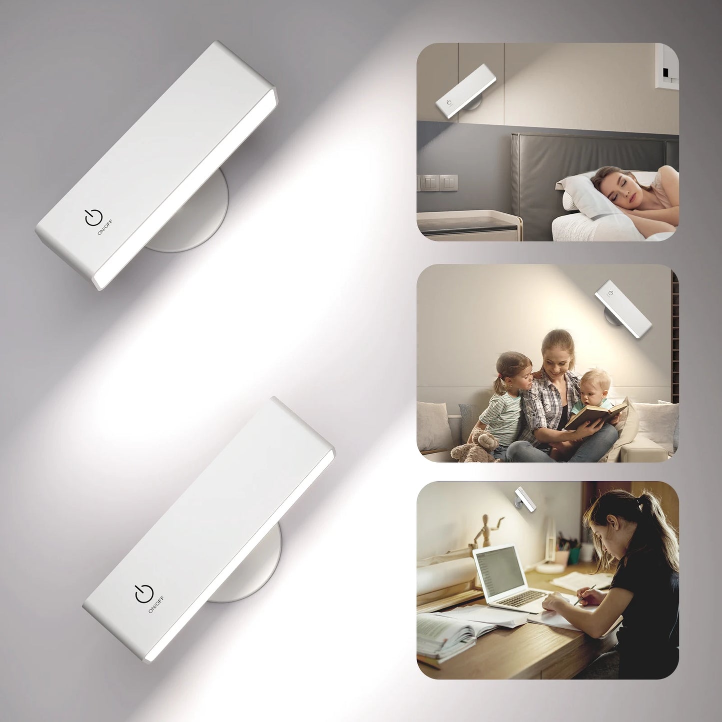 Rechargeable LED Wall Sconce Bedside Lamp USB Charge 360 Rotate