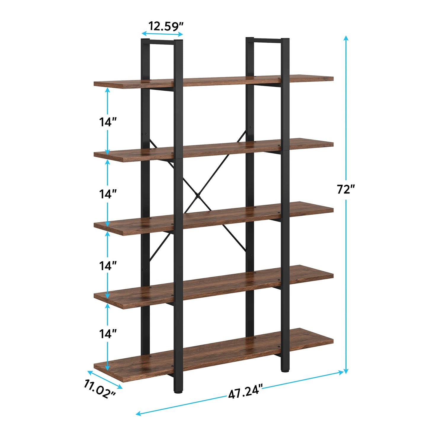 Tribesigns 5 Tier Bookshelf Vintage Industrial Style Bookcase