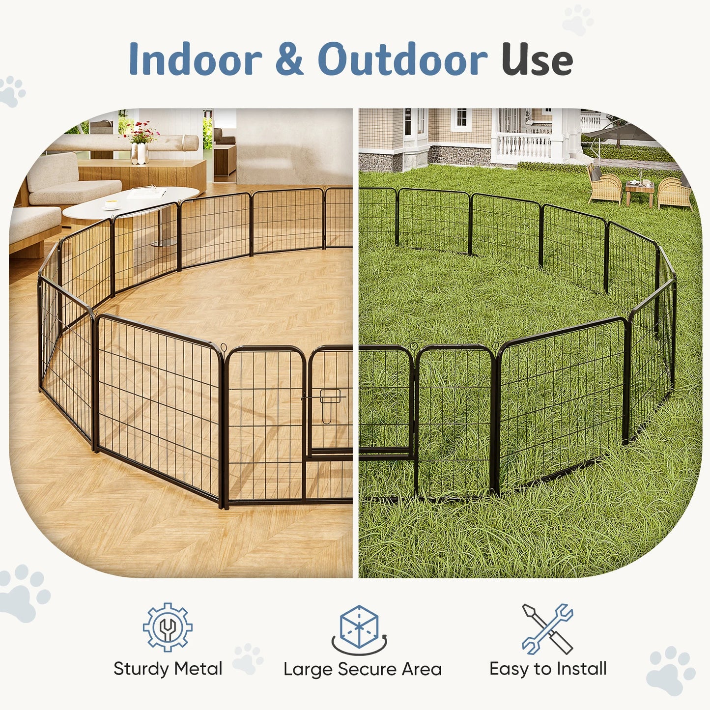 JHK Foldable Dog Playpen Metal Fence For Outdoor Use
