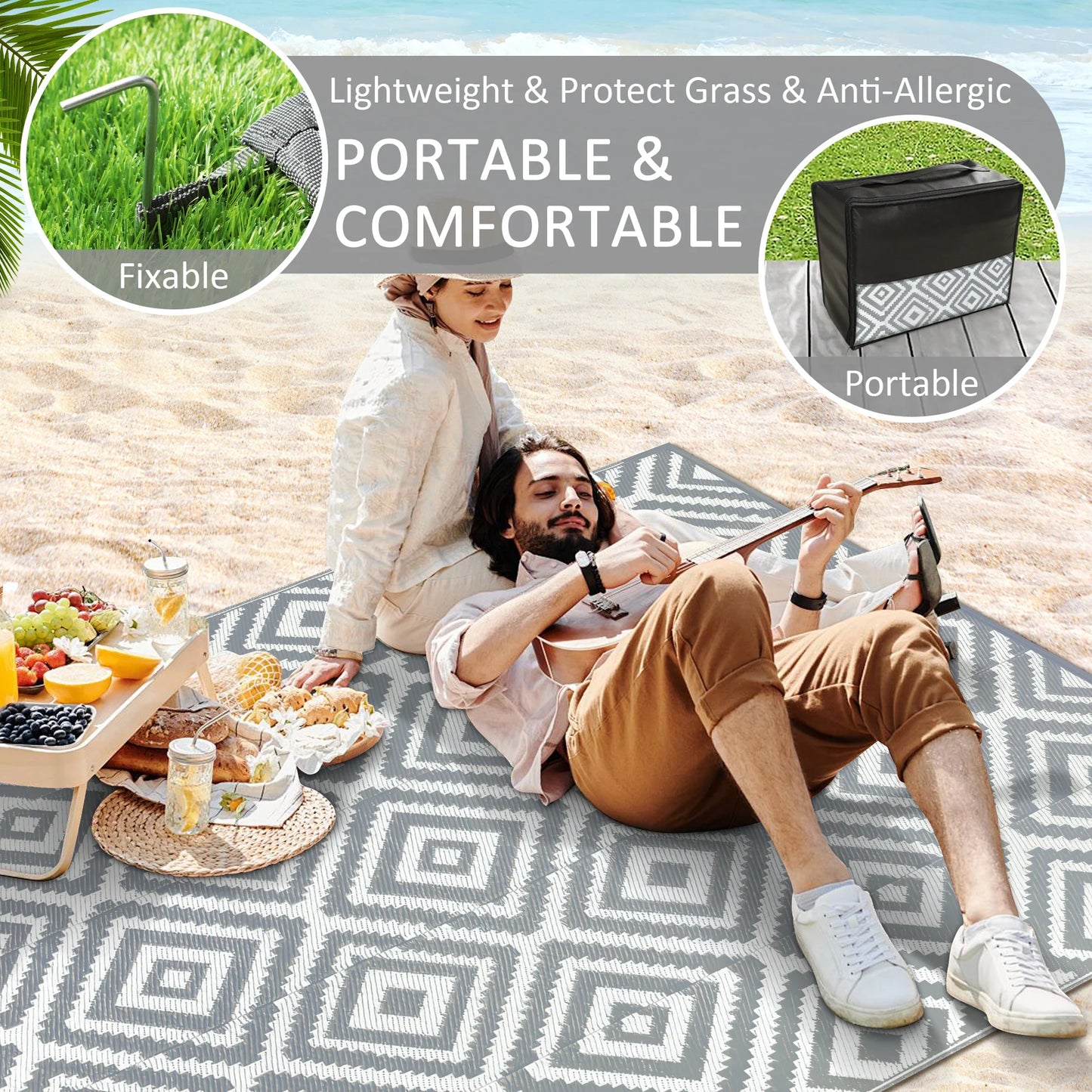 Outdoor Plastic Rugs Polypropylene Waterproof Reversible Straw Pattern Patio Mat