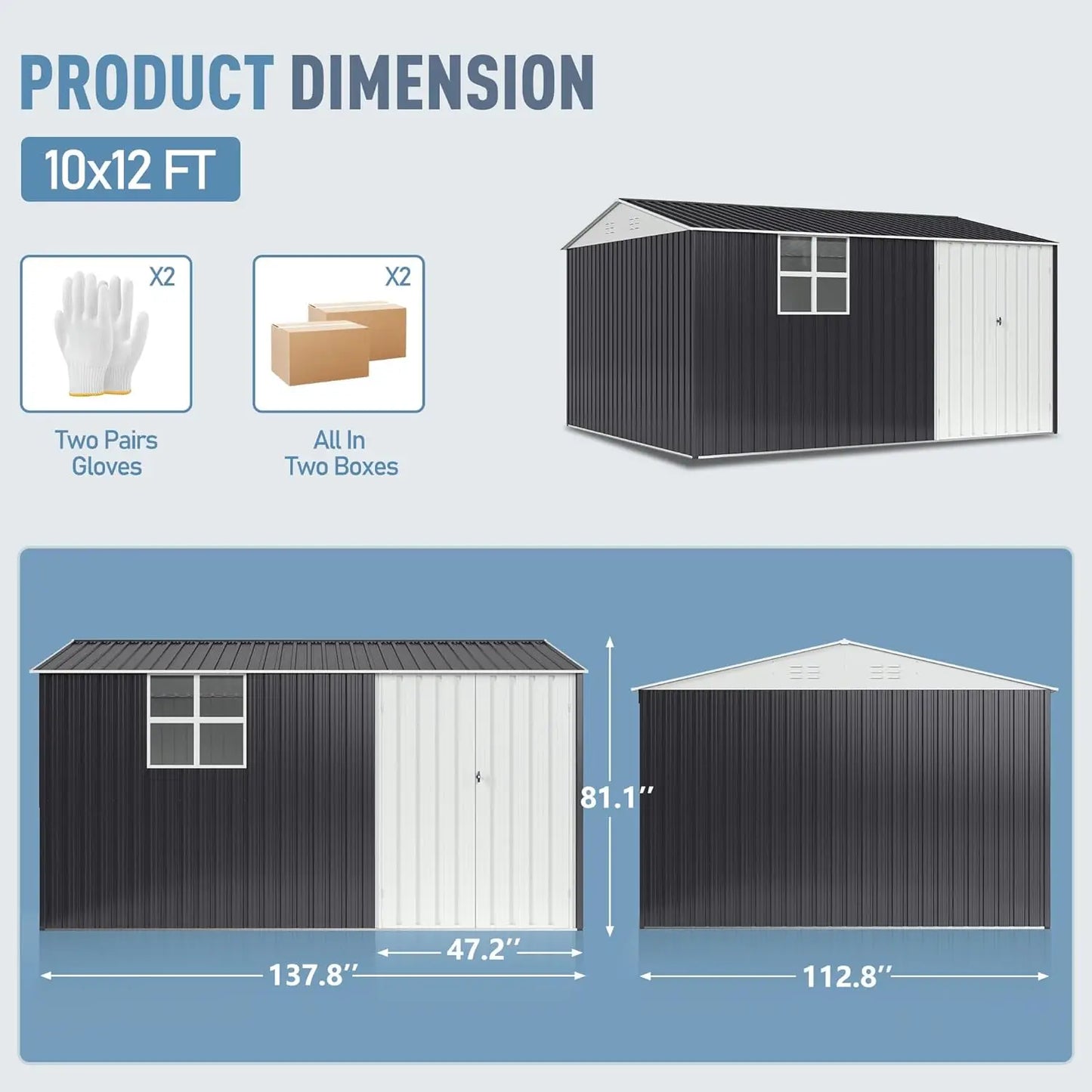 VIWAT Outdoor Metal Storage Shed With Window Lockable Garden Tool Shed