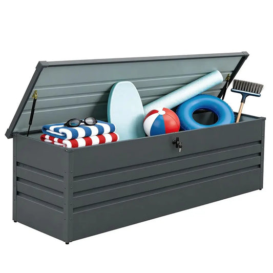 Gallon Waterproof Outdoor Storage Box, Extra Large Outside Metal Deck Storage Box for Patio Cushions, Garden Tools, Pool Suppli