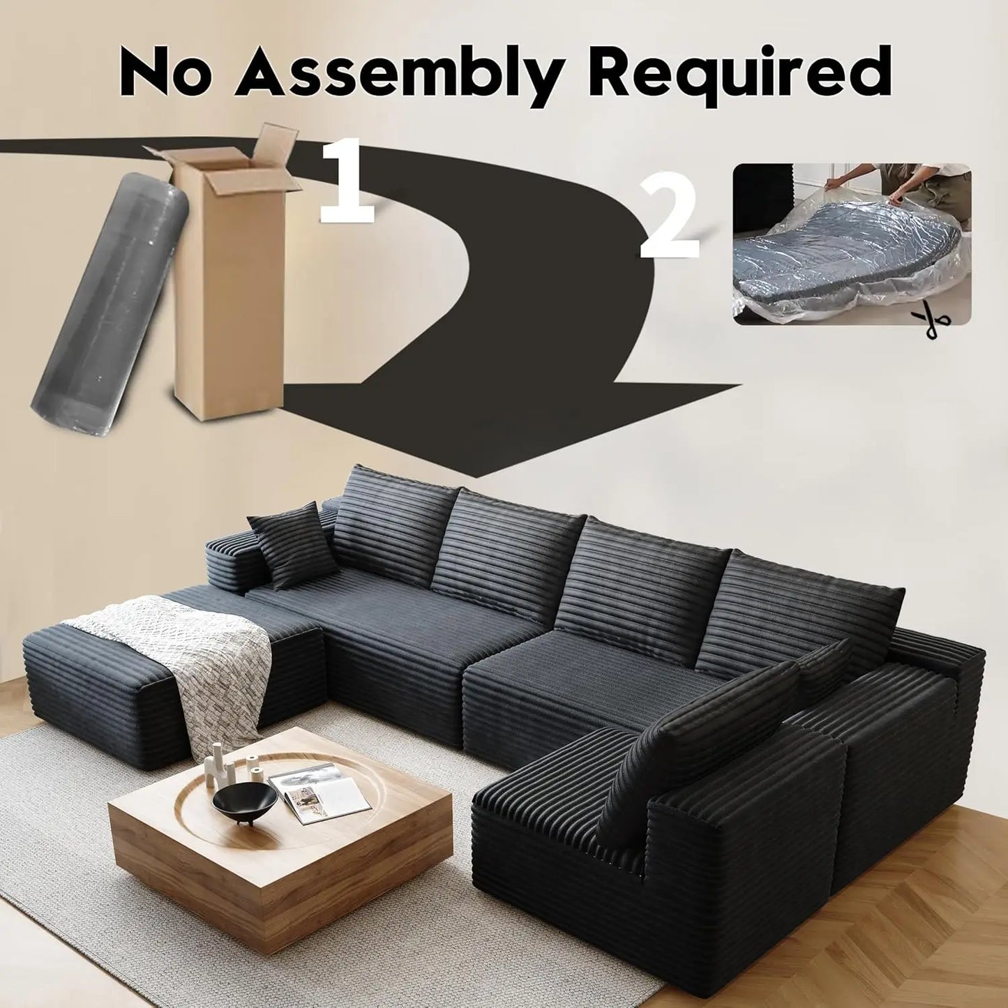 YQXH CN Cloud-Style Sectional Sofa With Corduroy Cover