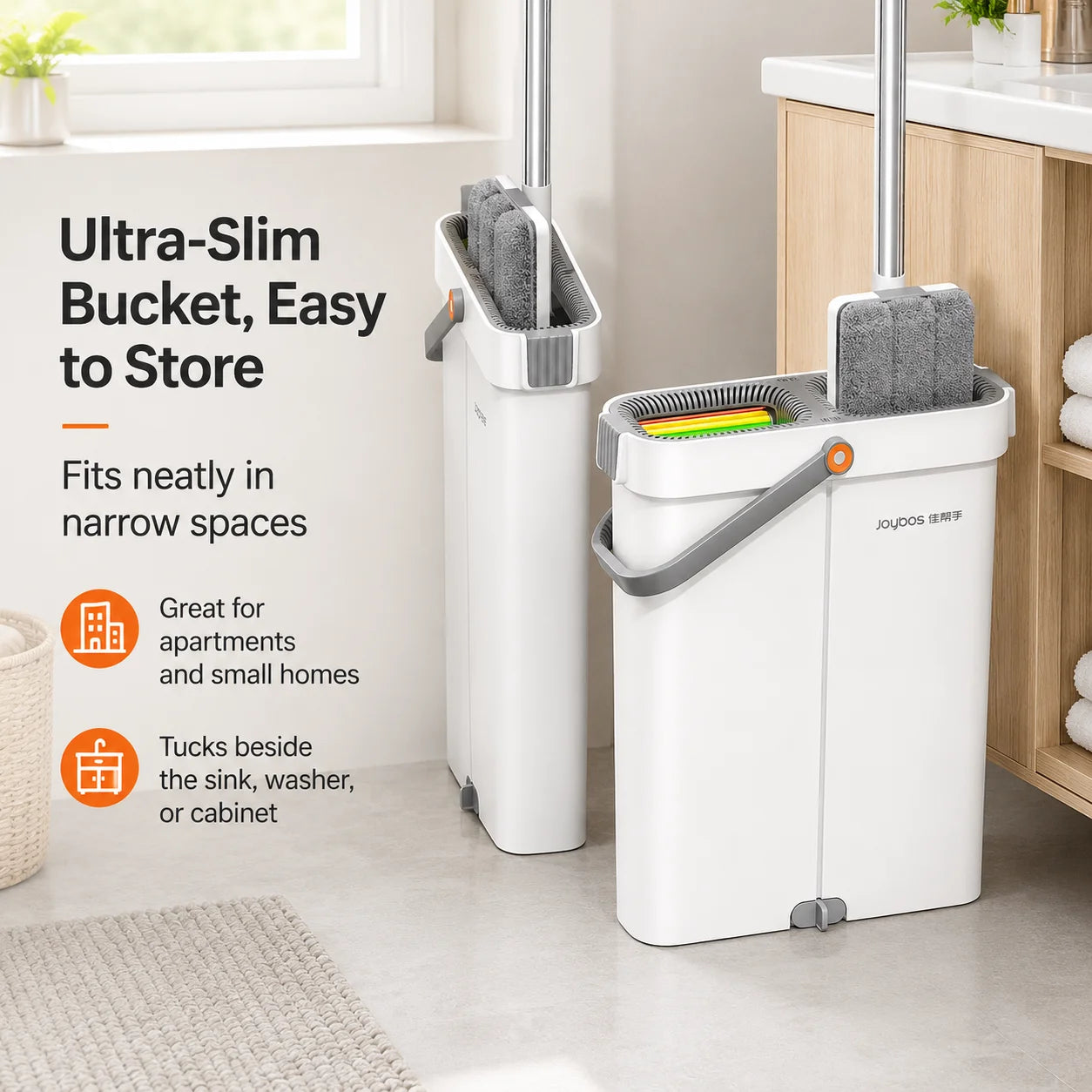 Joybos Ultra Slim Mop And Bucket System With Microfiber Pads