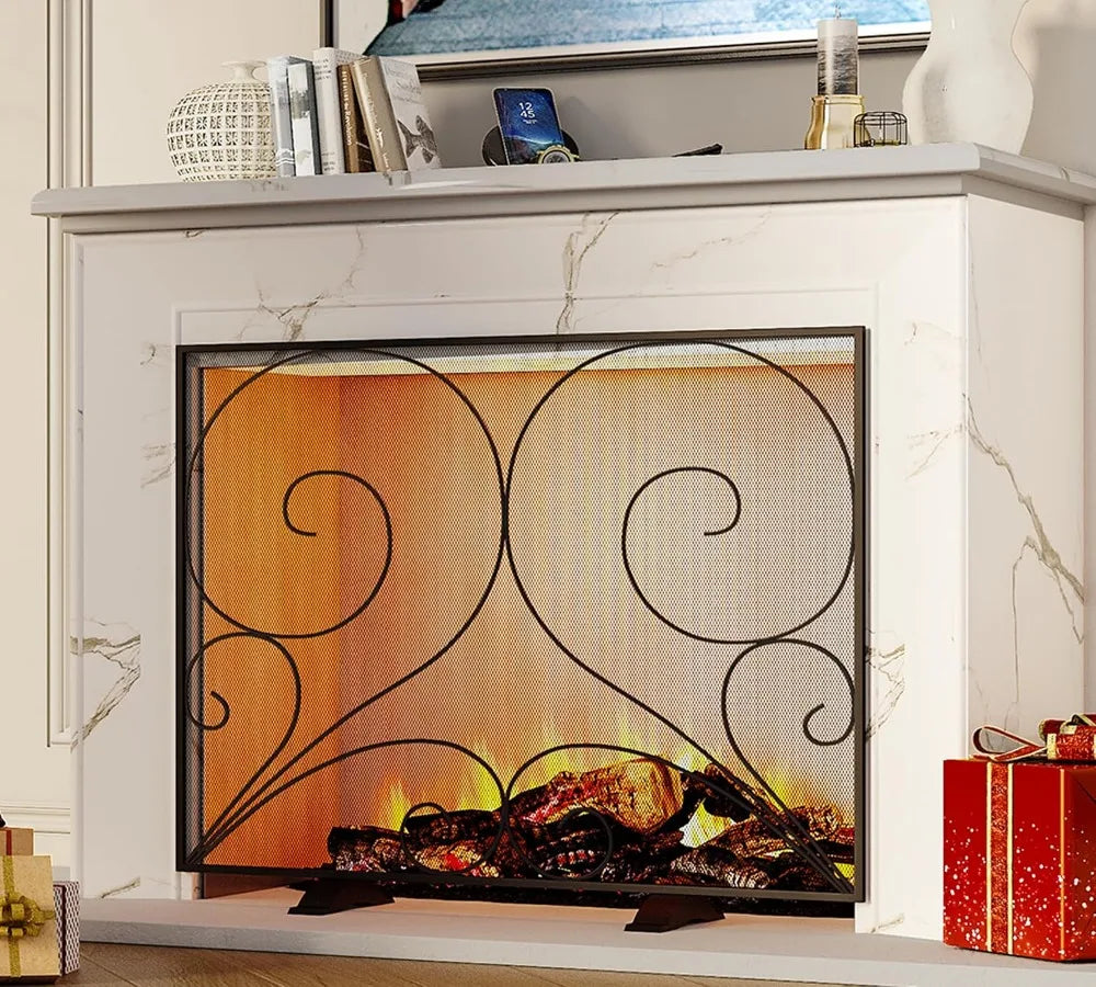 Handcrafted Solid Wrought Iron Single Panel Fireplace Screen