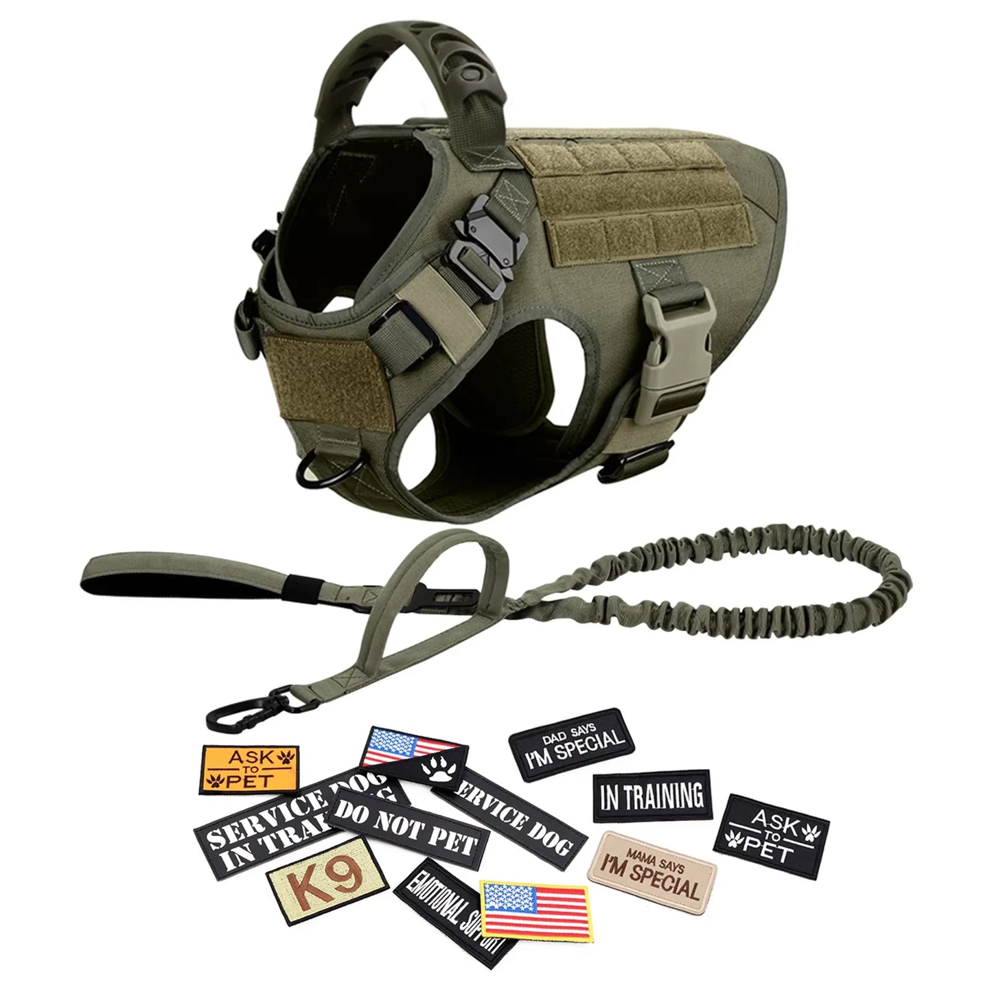 Military Style Dog Harness Vest Set With Leash And Patches For Malinois