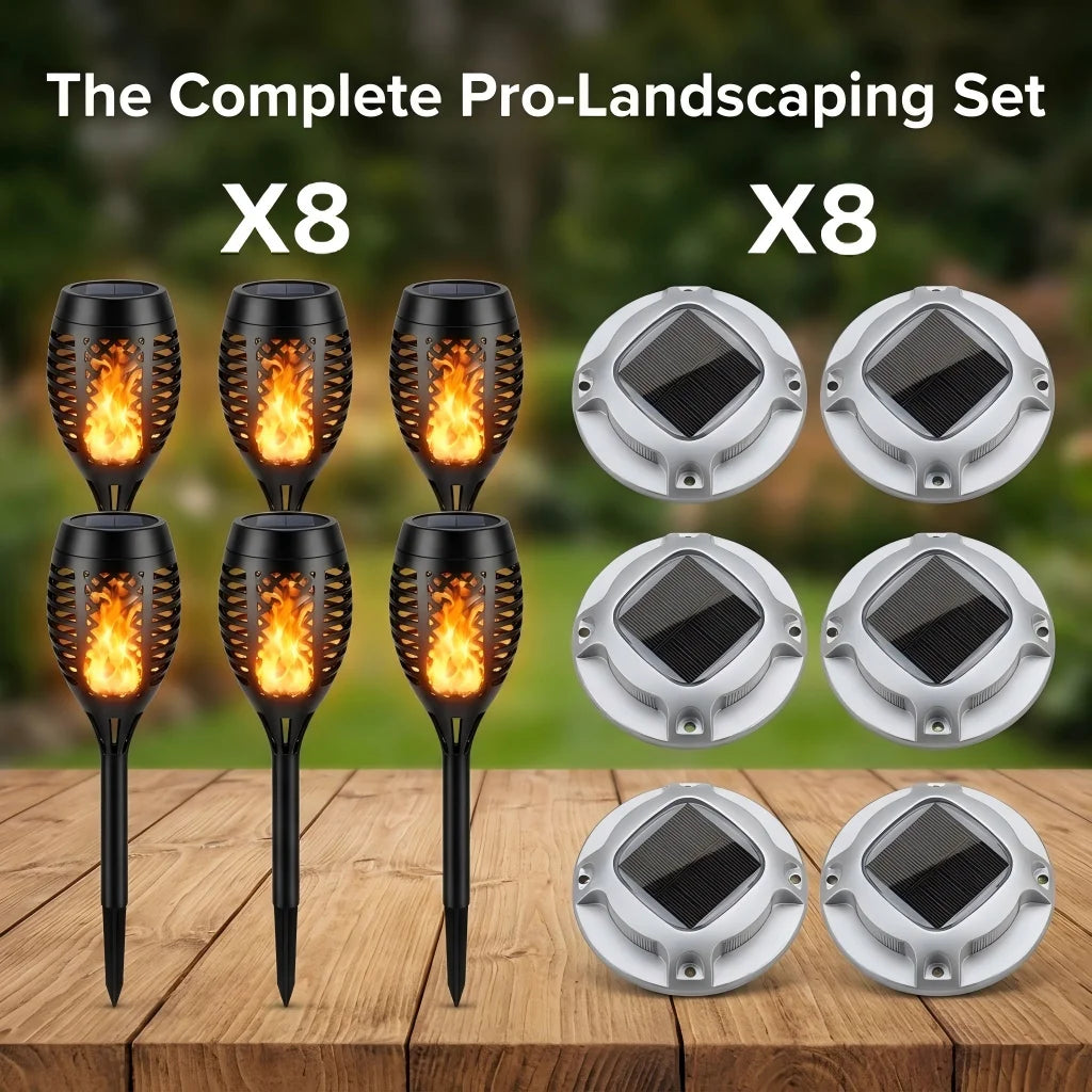 Solar Outdoor Flickering Flame Torch And Ground LED Garden Lights