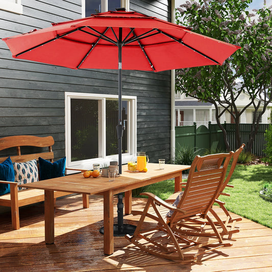 Solar Patio Umbrella With 32 LED Lights For Outdoor Shade