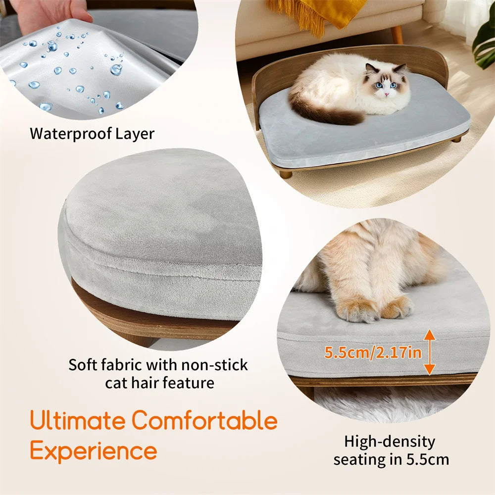 BORWART Elevated Wood Pet Sofa Bed For Small Dogs With Cushion