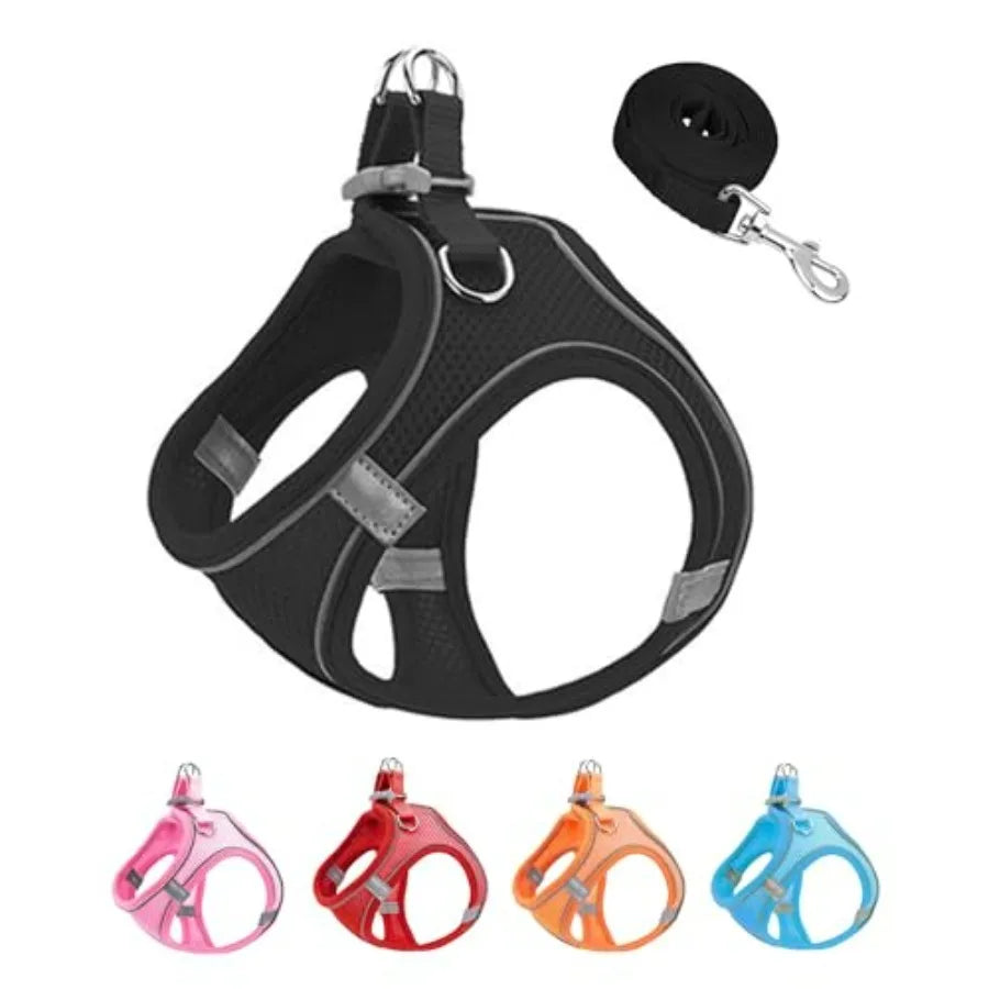 S Soft Mesh Dog Harness and Leash Set, No Escape Puppy Harnesses for Training Walking Reflective Adjustable Puppy Vest for Smal