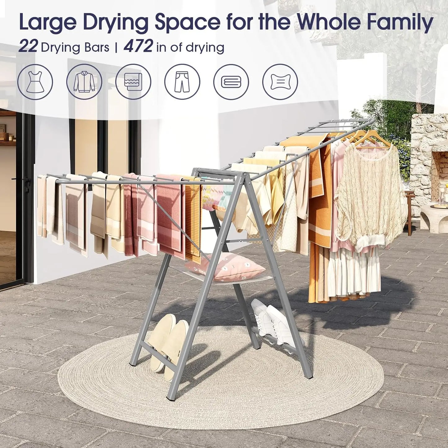 Clothes Drying Rack With 22 Rods Stainless Steel Airer