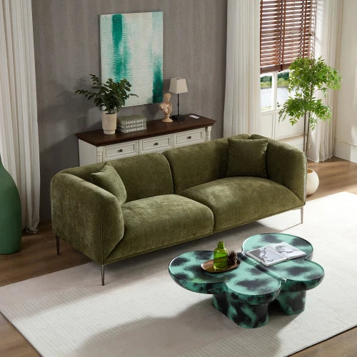 Minimalist Curved Sofa With Boucle Fabric And Solid Wood Frame