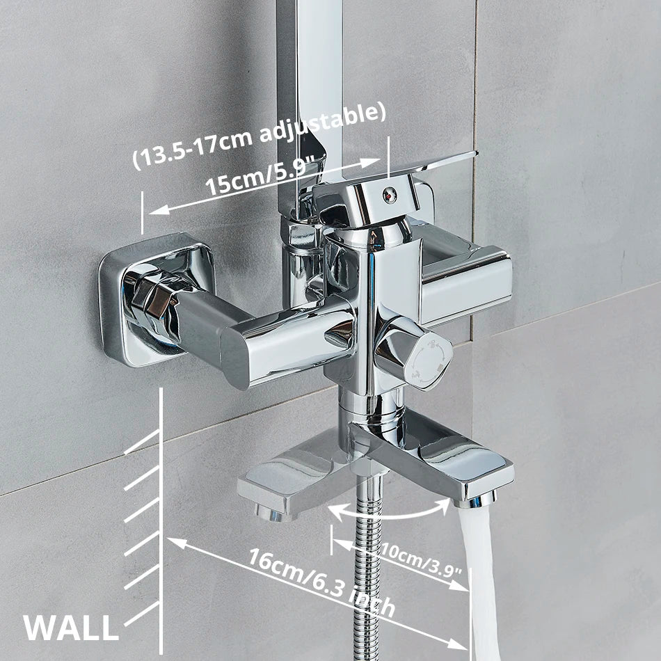 Uythner Wall Mount Rainfall Bath Shower Faucet With Hand Shower