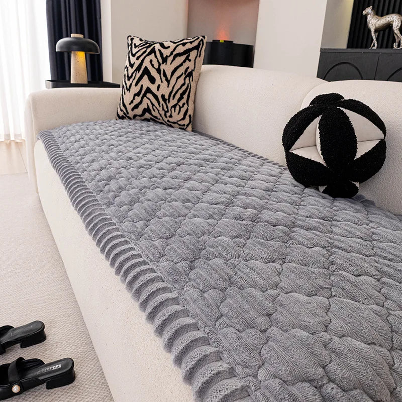 Thick Flannel Anti Slip Sofa Cushion Plush Seat Cover Couch