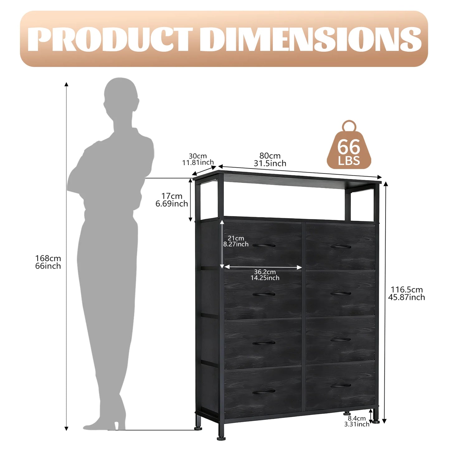 MCQ Wood TV Stand With Charging Station And Fabric Drawers