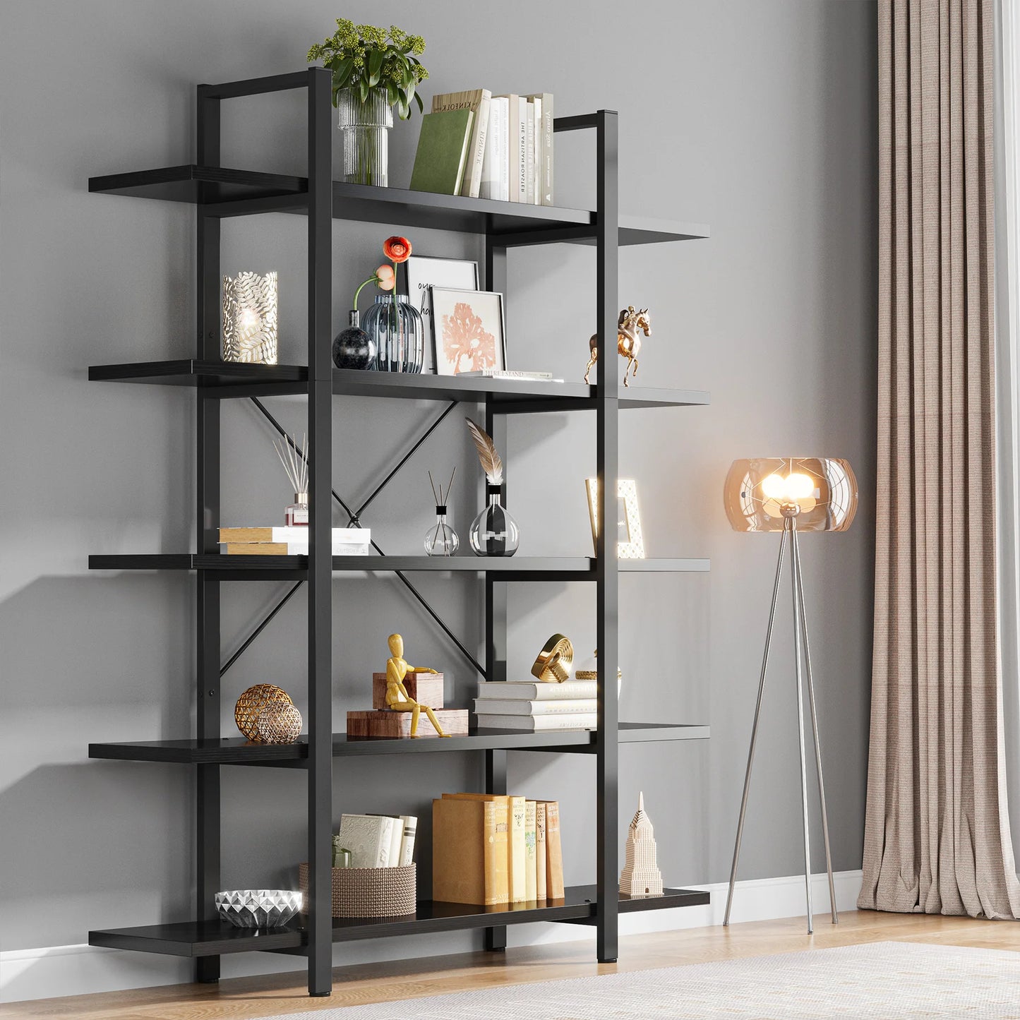Tribesigns 5 Tier Bookshelf Vintage Industrial Style Bookcase