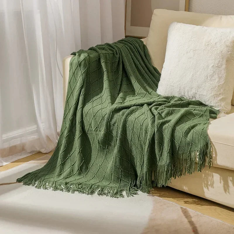 Nordic Solid Casual Knitted Throw Blanket For Sofa Bed Decor