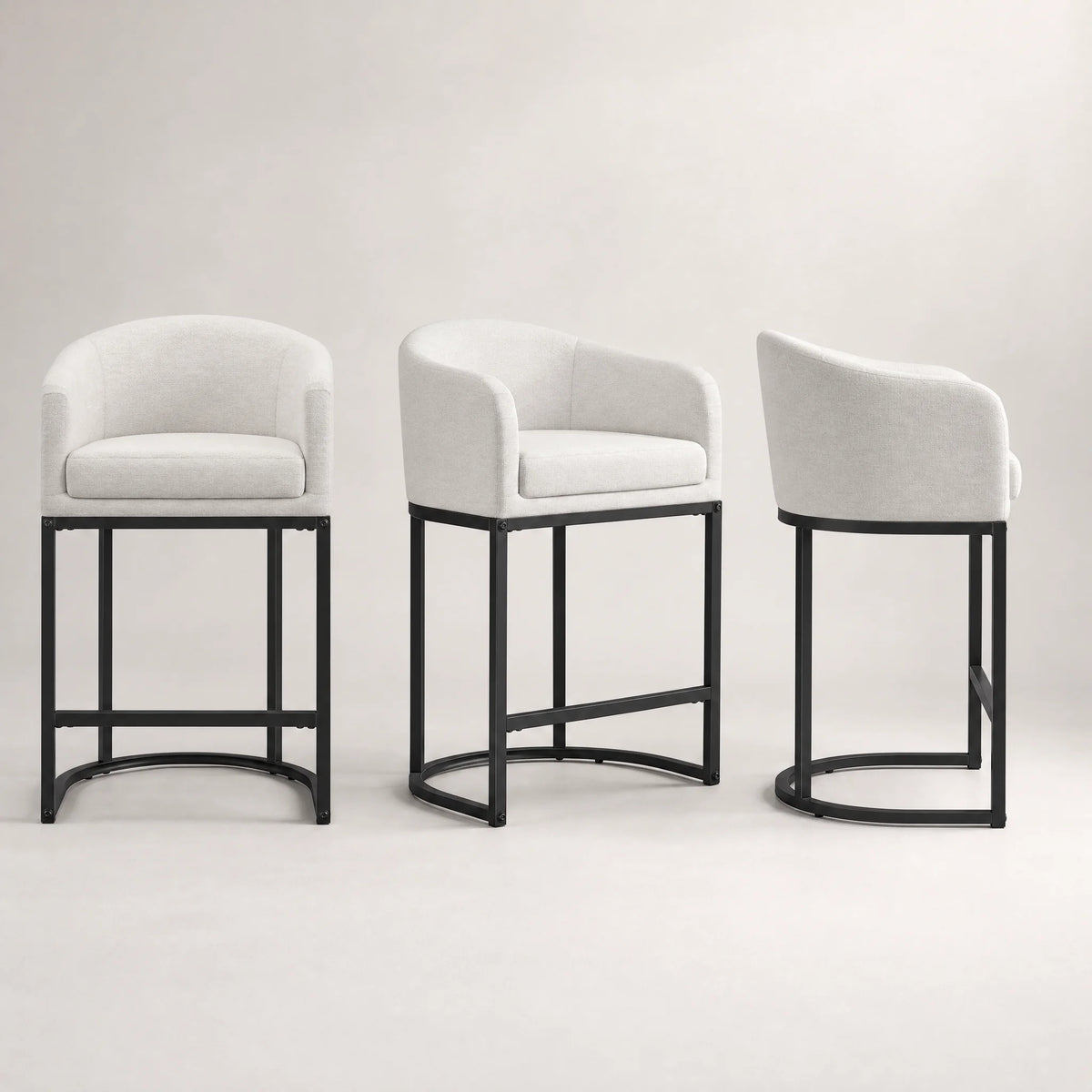 Modern Upholstered Counter Bar Stools With Curved Backrest And Armrests