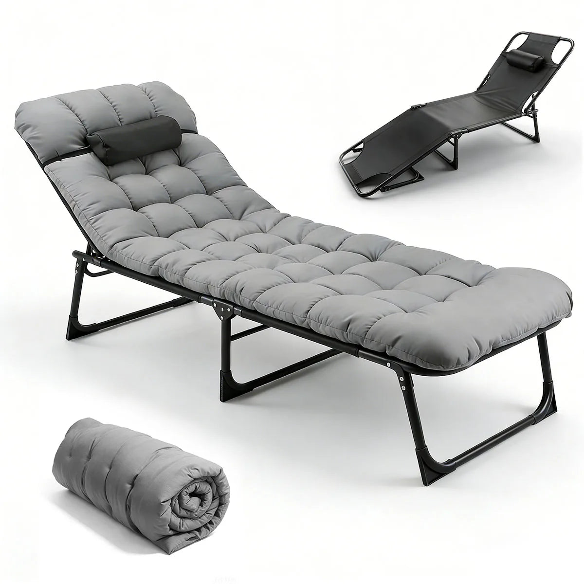 Adjustable Folding Camping Lounge Chair With Removable Soft Cushion And 3 Position Reclining