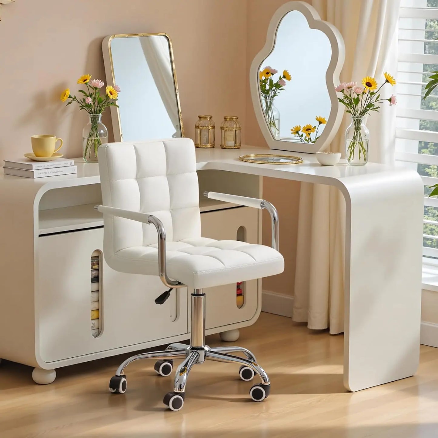Furmax Mid Back Office Task Chair PU Leather Ribbed Ergonomic