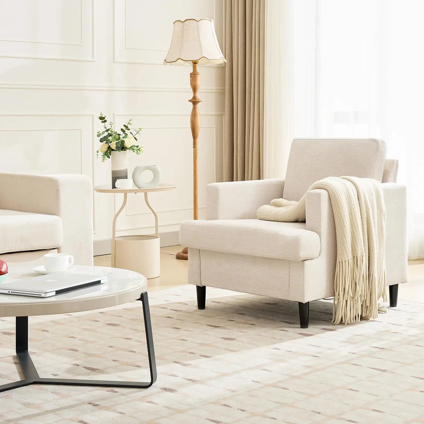 Modern Linen Upholstered Accent Chair For Living Room And Office