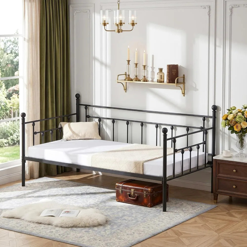 Modern Metal Daybed Frame With Headboard For Living And Bedroom